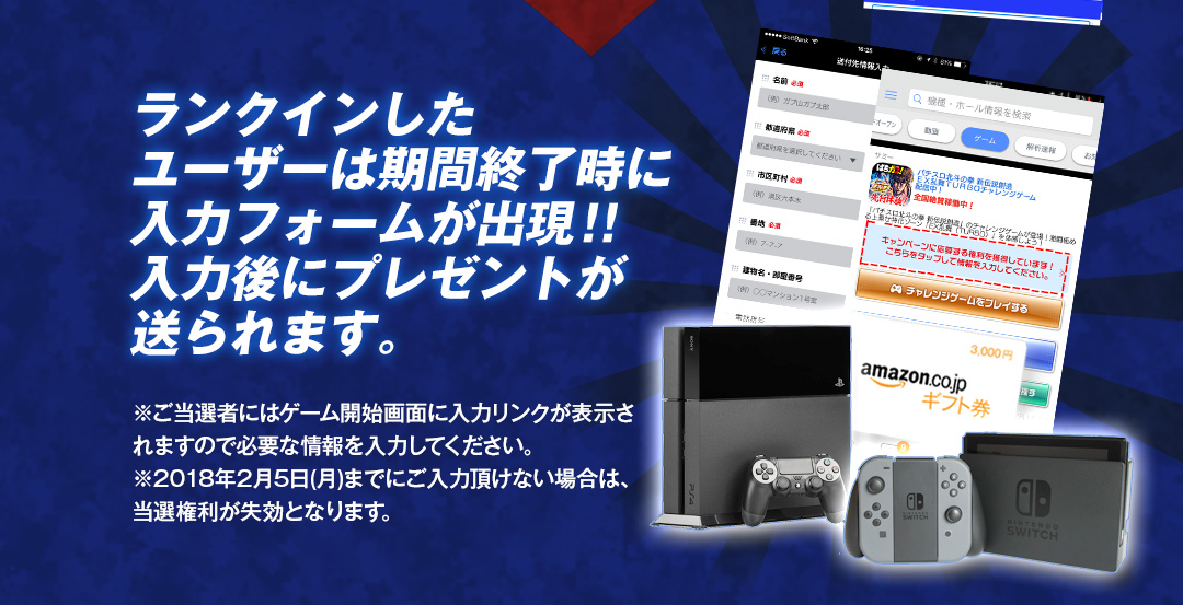 ランクインしたユーザーは期間終了時に入力フォームが出現！！入力後にプレゼントが送られます。