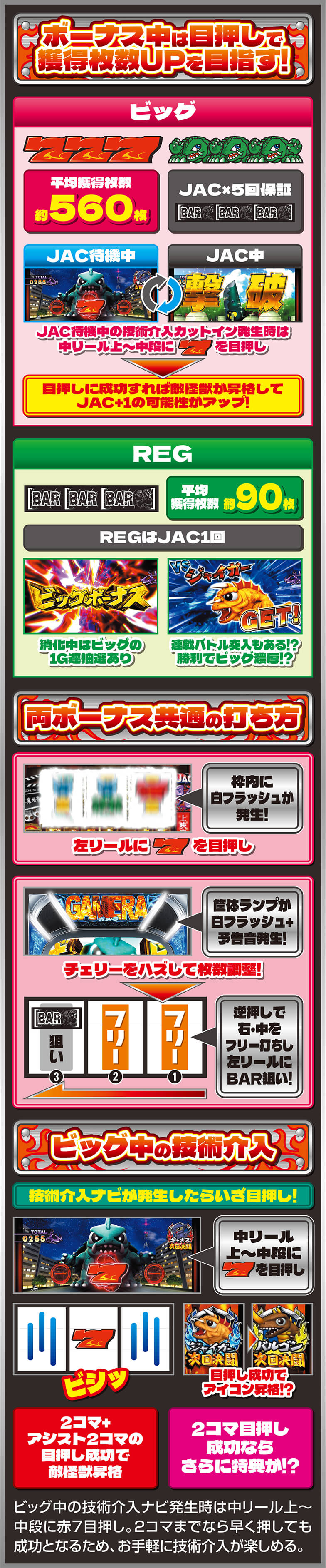 ボーナス中は目押しで獲得枚数UPを目指す！